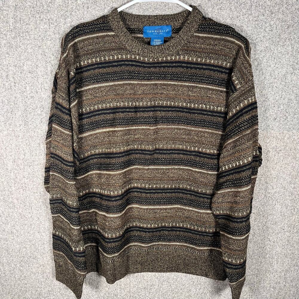 VTG 90s Towncraft Granola Grandpa Dad Grunge Knit Striped Slouchy Sweater Sz M